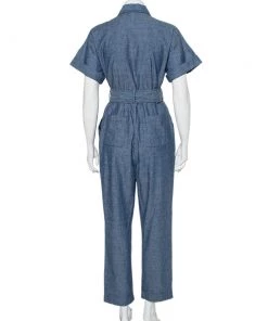 Diane Von Furstenberg Blue Cotton Button Front Belted Jumpsuit S For Women -Diane Von Furstenberg shop luxury women diane von furstenberg used clothes p441324 002