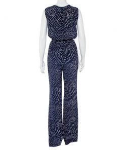 Diane Von Furstenberg Navy Blue And White Dotted Silk Belted Eva Jumpsuit M For Women -Diane Von Furstenberg shop luxury women diane von furstenberg used clothes p442064 001