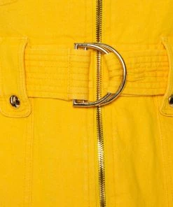 Diane Von Furstenberg Yellow Cotton Zip Front Belted Sleeveless Dress S For Women -Diane Von Furstenberg shop luxury women diane von furstenberg used clothes p442274 002