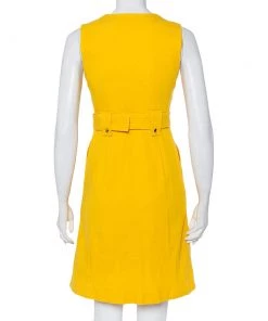 Diane Von Furstenberg Yellow Cotton Zip Front Belted Sleeveless Dress S For Women -Diane Von Furstenberg shop luxury women diane von furstenberg used clothes p442274 004