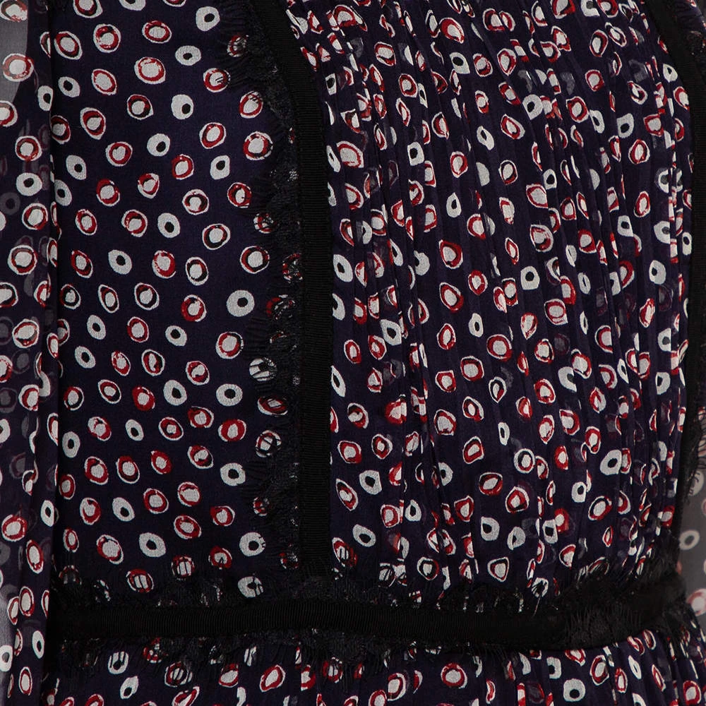 Diane Von Furstenberg Navy Blue Printed Silk & Tulle Paneled Jamie Dress S For Women 4 Diane Von Furstenberg Navy Blue Printed Silk & Tulle Paneled Jamie Dress S For Women - Image 4