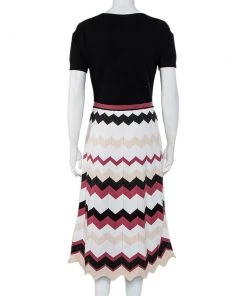 Diane Von Furstenberg Black Knit Chevron Pattern Paneled Gaia Midi Dress M For Women -Diane Von Furstenberg shop luxury women diane von furstenberg used clothes p449661 004
