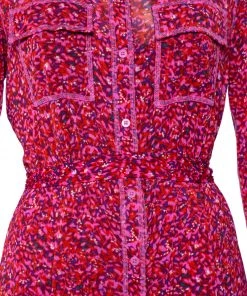 Diane Von Furstenberg Pink Floral Printed Mesh Button Front Belted Midi Dress M For Women -Diane Von Furstenberg shop luxury women diane von furstenberg used clothes p449689 001