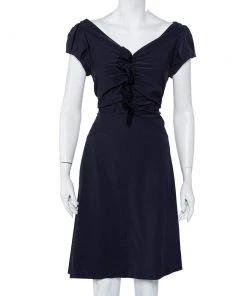 Diane Von Furstenberg Navy Blue Ruffle Detail Samaya Dress L For Women