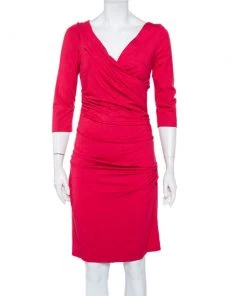 Diane Von Furstenberg Fuschia Rose Pink Knit Ruched Bentley Dress M For Women
