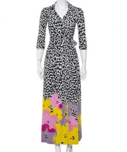 Diane Von Furstenberg Andy Warhol Multicolor Silk Knit Maxi Wrap Dress S For Women