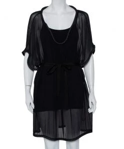 Diane Von Furstenberg Black Silk Chiffon Sol Dress XL For Women
