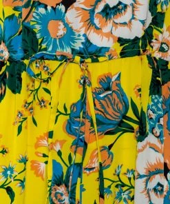 Diane Von Furstenberg Yellow Floral Printed Silk Waist Tie Detail Maxi Dress S For Women -Diane Von Furstenberg shop luxury women diane von furstenberg used clothes p455147 001