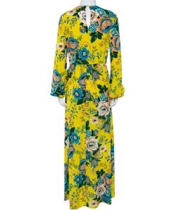 Diane Von Furstenberg Yellow Floral Printed Silk Waist Tie Detail Maxi Dress S For Women -Diane Von Furstenberg shop luxury women diane von furstenberg used clothes p455147 004