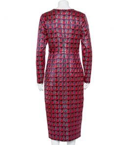 Diane Von Furstenberg Red Patterned Lamé Maxi Dress L For Women -Diane Von Furstenberg shop luxury women diane von furstenberg used clothes p460507 004