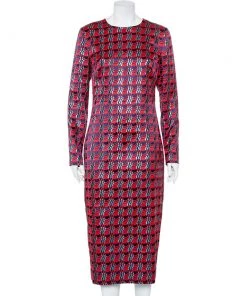 Diane Von Furstenberg Red Patterned Lamé Maxi Dress L For Women