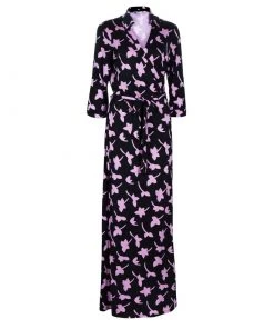 Diane Von Furstenberg Black Printed Abigail Maxi Wrap Dress XL For Women