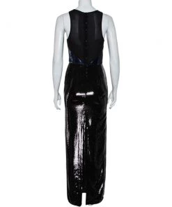 Diane Von Furstenberg Navy Blue & Black Sequined Silk Sheer Back Detail Gown XS For Women -Diane Von Furstenberg shop luxury women diane von furstenberg used clothes p461908 001