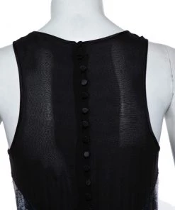 Diane Von Furstenberg Navy Blue & Black Sequined Silk Sheer Back Detail Gown XS For Women -Diane Von Furstenberg shop luxury women diane von furstenberg used clothes p461908 002