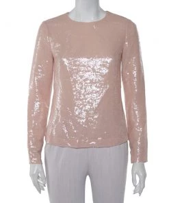 Diane Von Furstenberg Peach Sequin Embellished Menaro Blouse S For Women