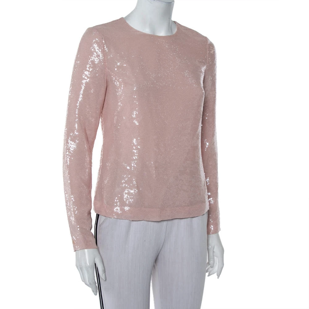 Diane Von Furstenberg Peach Sequin Embellished Menaro Blouse S For Women 2 Diane Von Furstenberg Peach Sequin Embellished Menaro Blouse S For Women - Image 2