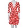 Diane Von Furstenberg Orange Palm Printed Silk Mini Wrap Dress M For Women