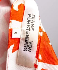 Diane Von Furstenberg Orange Palm Printed Silk Mini Wrap Dress M For Women -Diane Von Furstenberg shop luxury women diane von furstenberg used clothes p463418 005