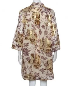 Diane Von Furstenberg Cream Floral Printed Fil Coupe' Pintuck Detail Layla Dress L For Women -Diane Von Furstenberg shop luxury women diane von furstenberg used clothes p463441 003