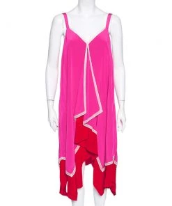 Diane Von Furstenberg shop 12 Diane Von Furstenberg Pink & Red Silk Asymmetric Hem Wren Dress M For Women
