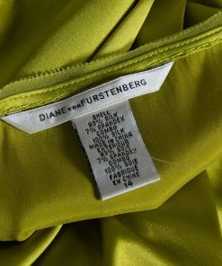 Diane Von Furstenberg Green Silk Satin Draped Detail Imara Top XL For Women -Diane Von Furstenberg shop luxury women diane von furstenberg used clothes p467865 001