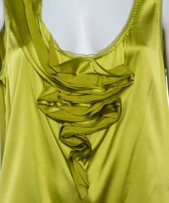 Diane Von Furstenberg Green Silk Satin Draped Detail Imara Top XL For Women -Diane Von Furstenberg shop luxury women diane von furstenberg used clothes p467865 002