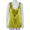Diane Von Furstenberg Green Silk Satin Draped Detail Imara Top XL For Women