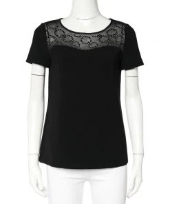 Diane Von Furstenberg Black Crepe Embellished Neck Detail Top S For Women
