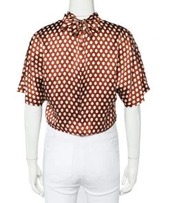 Diane Von Furstenberg Brown Polka Dot Silk Neck Tie Detail Short Top S For Women -Diane Von Furstenberg shop luxury women diane von furstenberg used clothes p472169 001