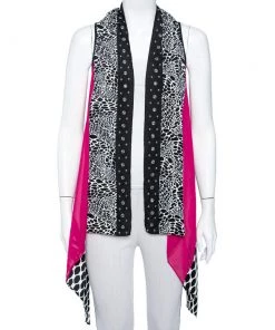 Diane Von Furstenberg Multicolor Silk Paneled Metal Embellished Short Serape Shrug (One Size) For Women