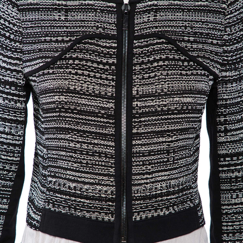 Diane Von Furstenberg Monochrome Tweed Zip Front Collarless Caity Jacket S For Women 4 Diane Von Furstenberg Monochrome Tweed Zip Front Collarless Caity Jacket S For Women - Image 4