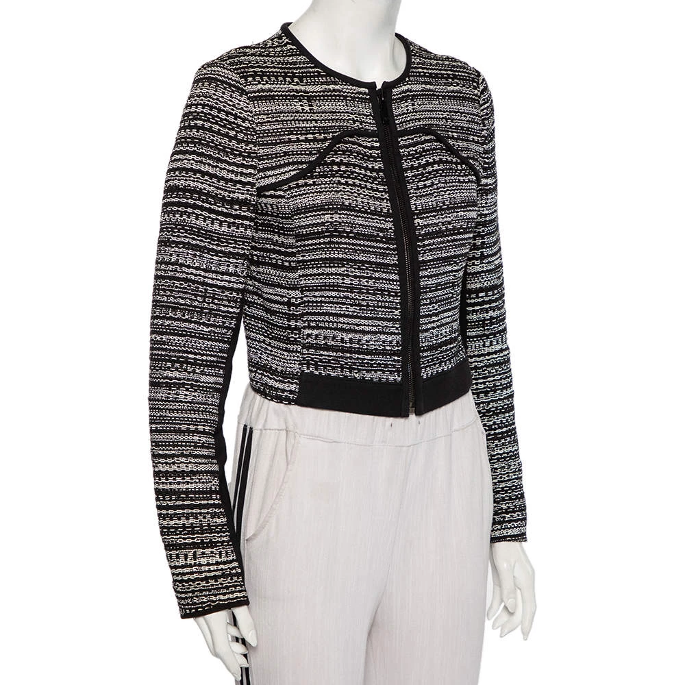 Diane Von Furstenberg Monochrome Tweed Zip Front Collarless Caity Jacket S For Women 2 Diane Von Furstenberg Monochrome Tweed Zip Front Collarless Caity Jacket S For Women - Image 2