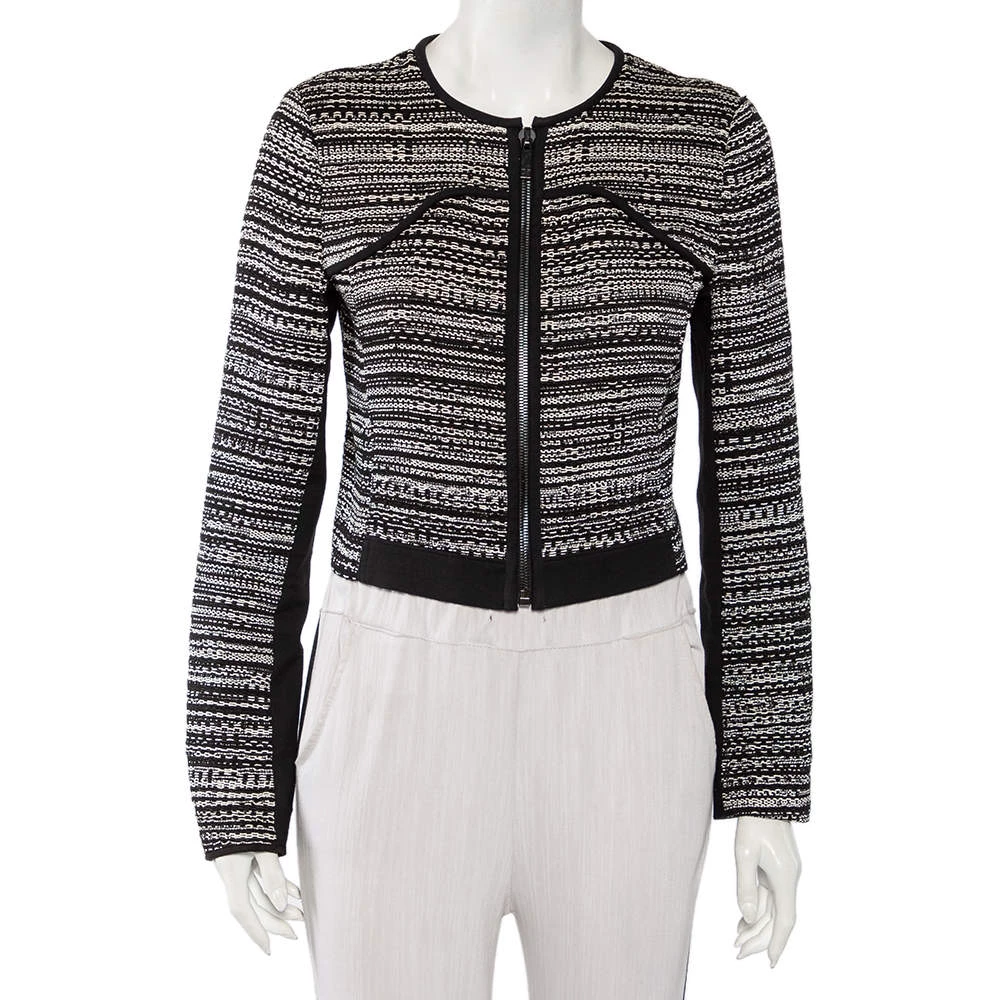 Diane Von Furstenberg Monochrome Tweed Zip Front Collarless Caity Jacket S For Women 1 Diane Von Furstenberg Monochrome Tweed Zip Front Collarless Caity Jacket S For Women