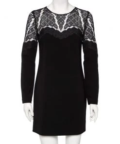Diane Von Furstenberg Black Lace & Crepe Dahlia Dress S For Women