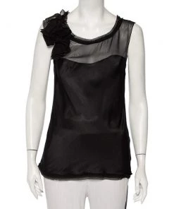 Diane Von Furstenberg Black Silk Draped Detail Sleeveless Mell Top L For Women