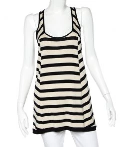 Diane Von Furstenberg Beige & Black Striped Knit Racer Back Tank Top S For Women