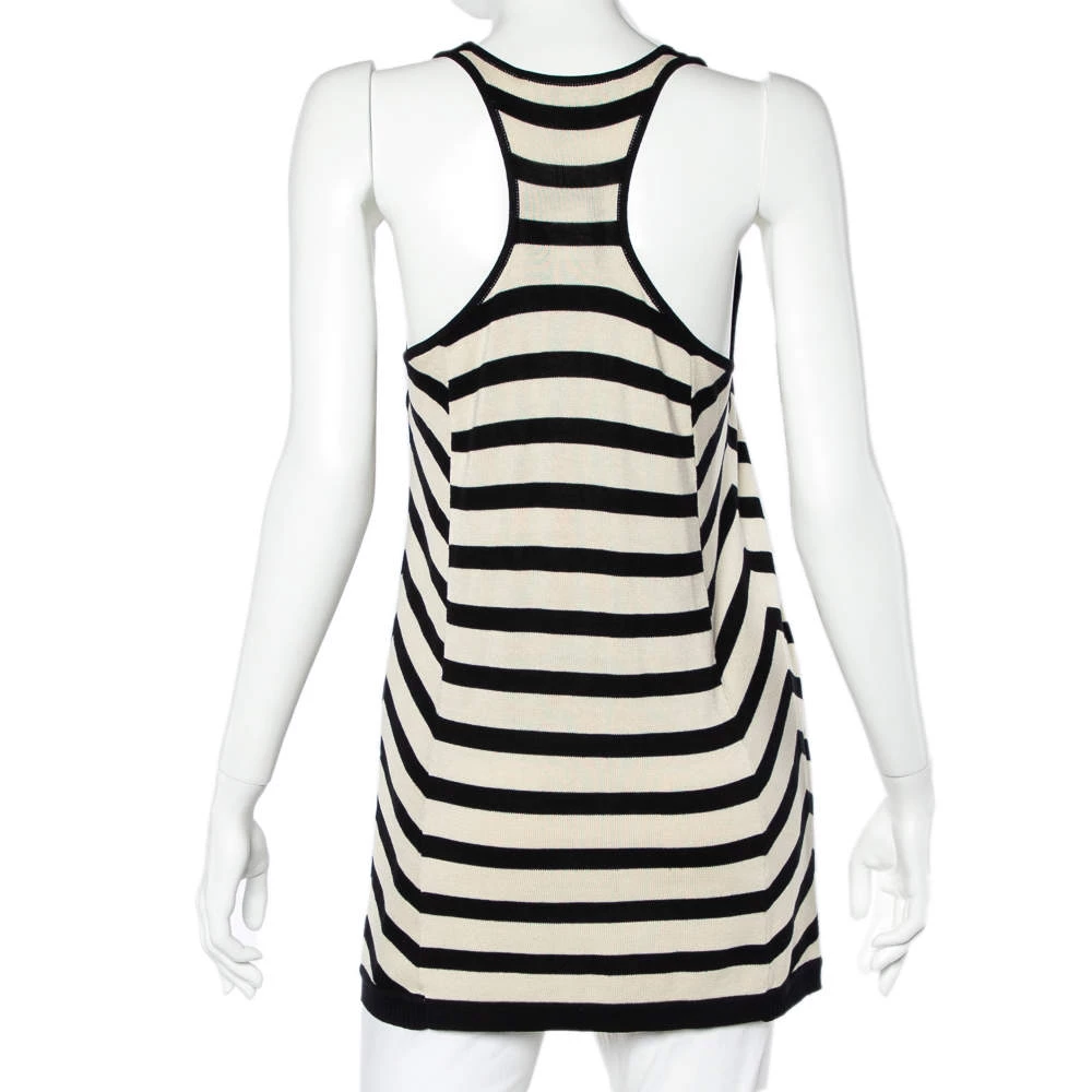 Diane Von Furstenberg Beige & Black Striped Knit Racer Back Tank Top S For Women 3 Diane Von Furstenberg Beige & Black Striped Knit Racer Back Tank Top S For Women - Image 3