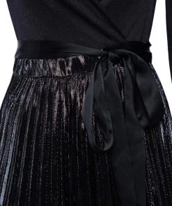 Diane Von Furstenberg Black Knit & Metallic Plissé Heavyn Maxi Wrap Dress S For Women -Diane Von Furstenberg shop luxury women diane von furstenberg used clothes p483147 005