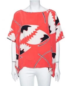Diane Von Furstenberg Coral Floral Printed Silk Oversized Hanky Tunic S For Women