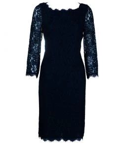 Diane Von Furstenberg Navy Blue Lace Back Zipper Dress M For Women
