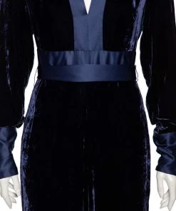 Diane Von Furstenberg Navy Blue Velvet Claude Satin-Trimmed Jumpsuit M For Women -Diane Von Furstenberg shop luxury women diane von furstenberg used clothes p488791 001