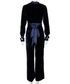 Diane Von Furstenberg Navy Blue Velvet Claude Satin-Trimmed Jumpsuit M For Women -Diane Von Furstenberg shop luxury women diane von furstenberg used clothes p488791 003