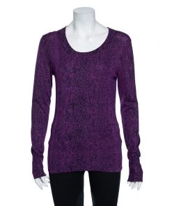 Diane Von Furstenberg Purple Animal Print Knit Neva Top S For Women