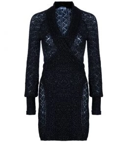 Diane Von Furstenberg Black Glitter Besos Wrap Around Cardigan S For Women