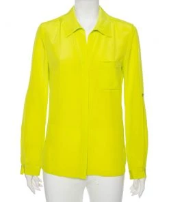 Diane Von Furstenberg Bright Green Silk Lorerlei Two Shirt M For Women