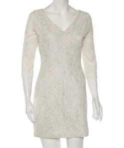 Diane Von Furstenberg Pale Grey & Cream Floral Embroidered Silk Sarita Dress M For Women
