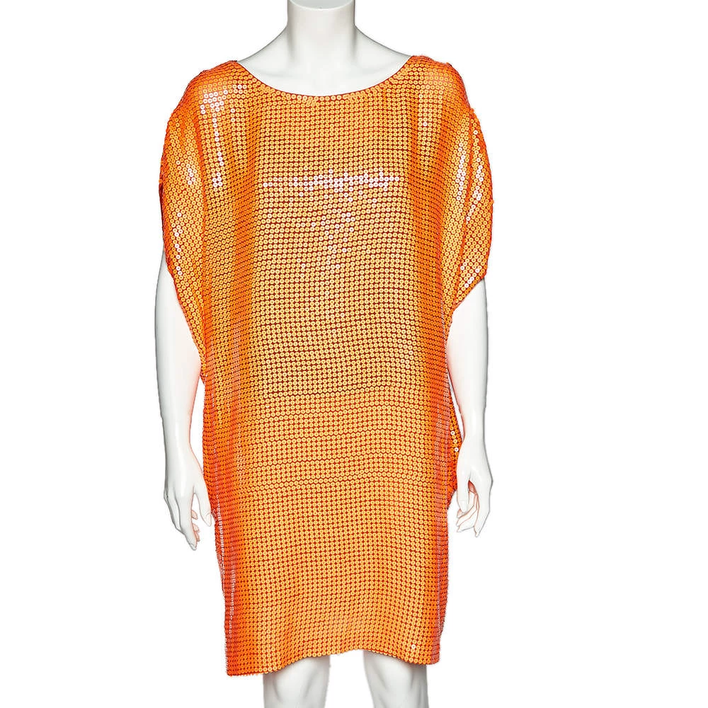 Diane Von Furstenberg Neon Orange Sequin Embellished Silk Kei Tunic L For Women 1 Diane Von Furstenberg Neon Orange Sequin Embellished Silk Kei Tunic L For Women