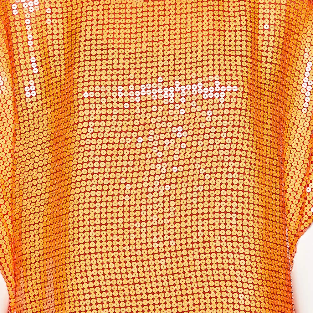 Diane Von Furstenberg Neon Orange Sequin Embellished Silk Kei Tunic L For Women 4 Diane Von Furstenberg Neon Orange Sequin Embellished Silk Kei Tunic L For Women - Image 4