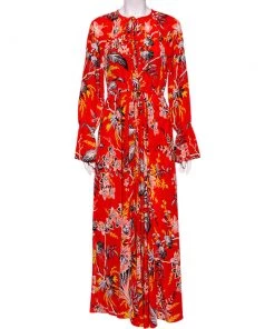 Diane Von Furstenberg Orange Floral Printed Silk Bethany Midi Dress M For Women