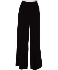 Diane Von Furstenberg Black Crepe Preston Wide Leg Trousers L For Women